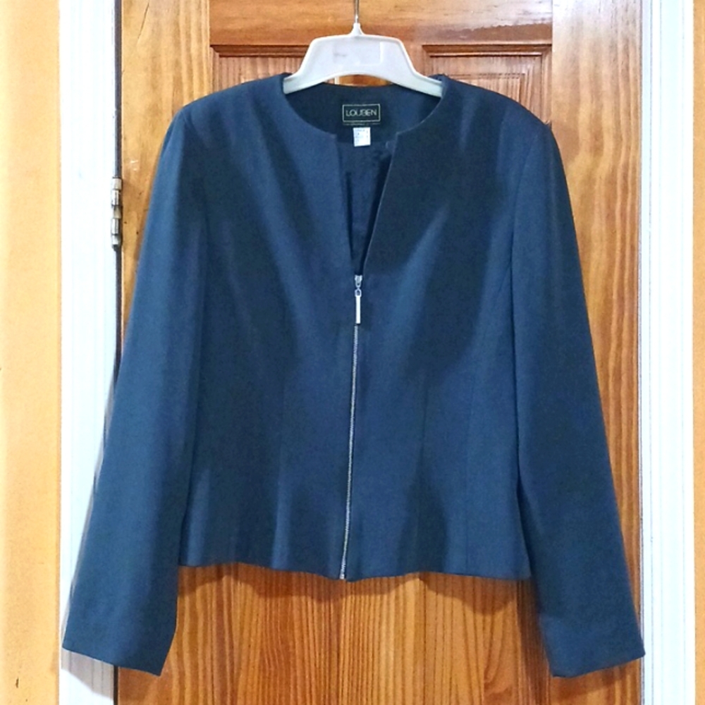 Louben V-neck Long Sleeve Zip Up Blazer Jacket Size 8